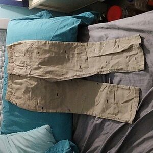 Boys size 8 Tan Pants with Embroidered shark Design by crown & ivy